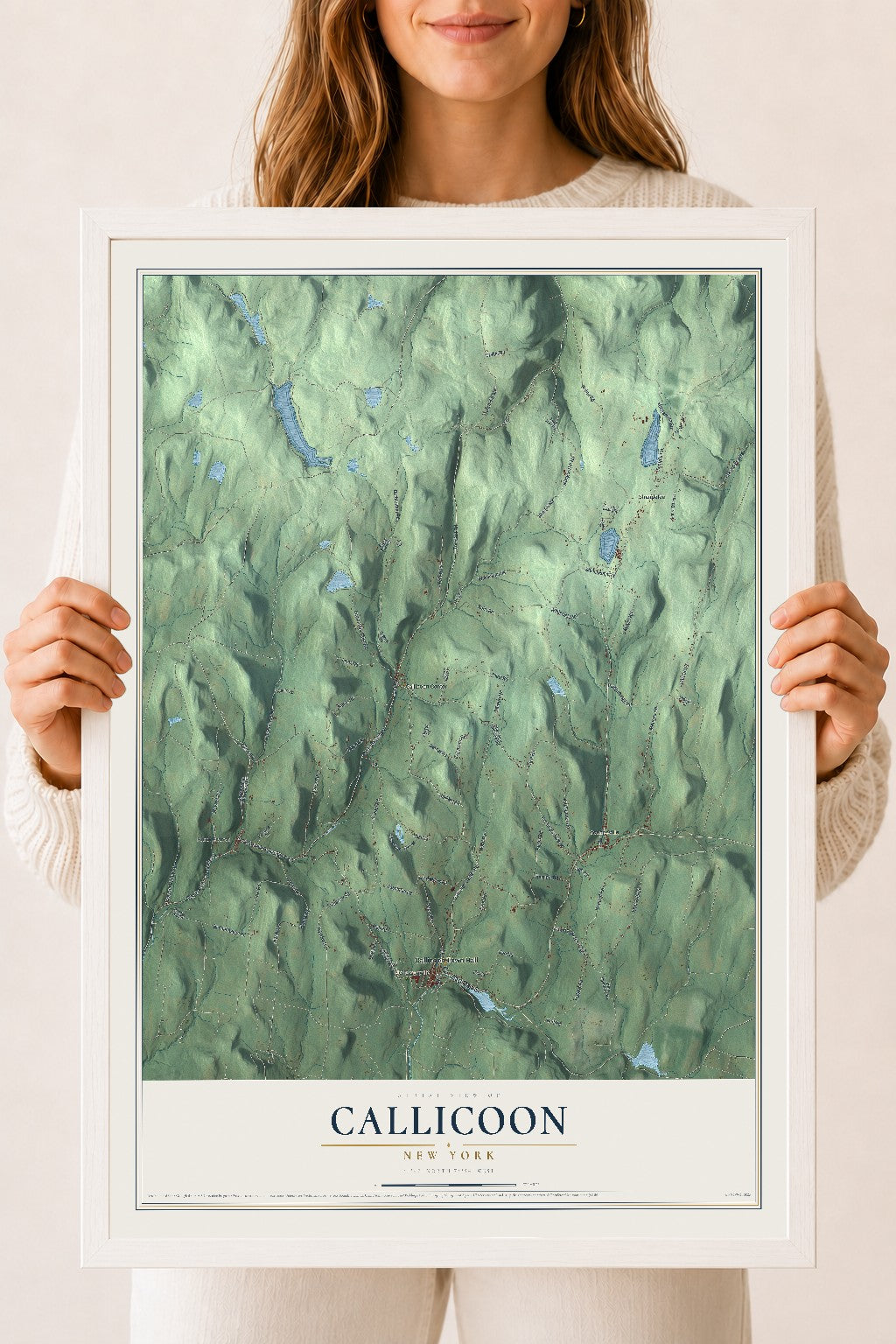 Callicoon, New York map print, 18" x 24" W/ White Ayous Wood Frame mockup
