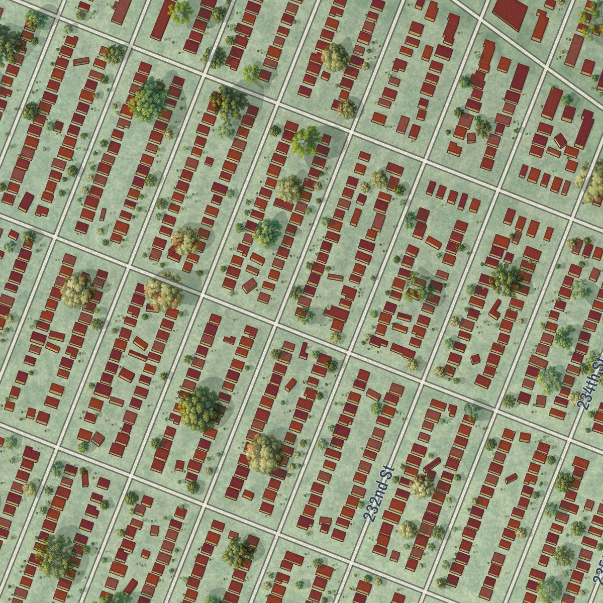 Close-up of the map of Cambria Heights, New York print showing street and building detail