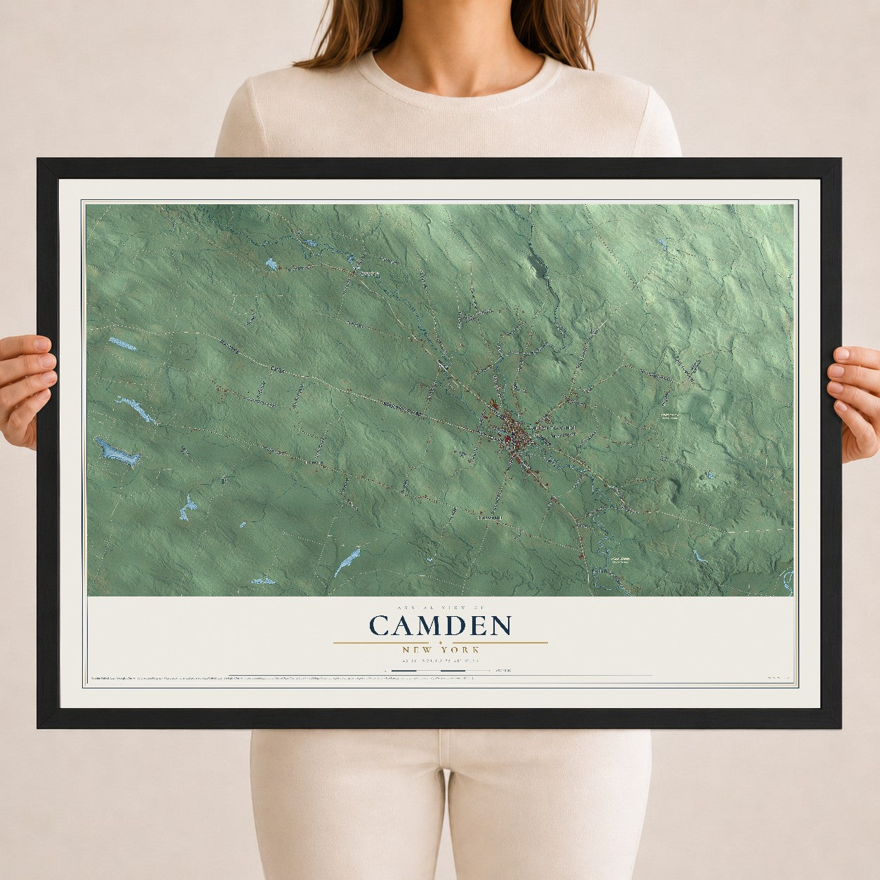 Camden, New York map print, 18" x 24" W/ Black Ayous Wood Frame mockup
