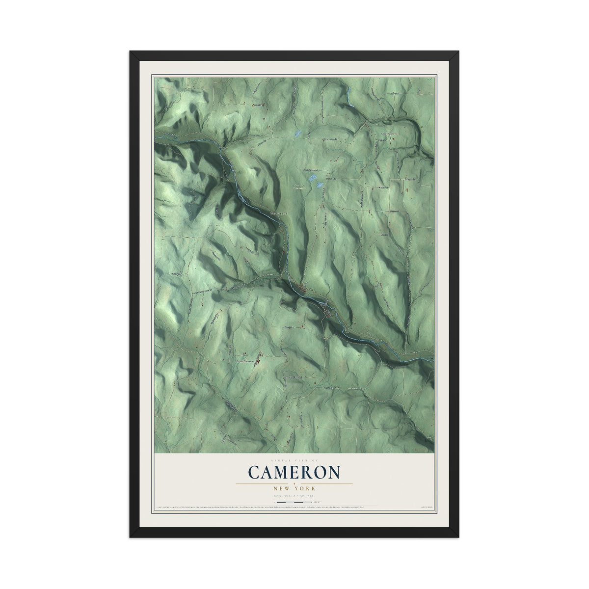 Cameron, New York map print, 12" x 18" W/ Black Ayous Wood Frame mockup