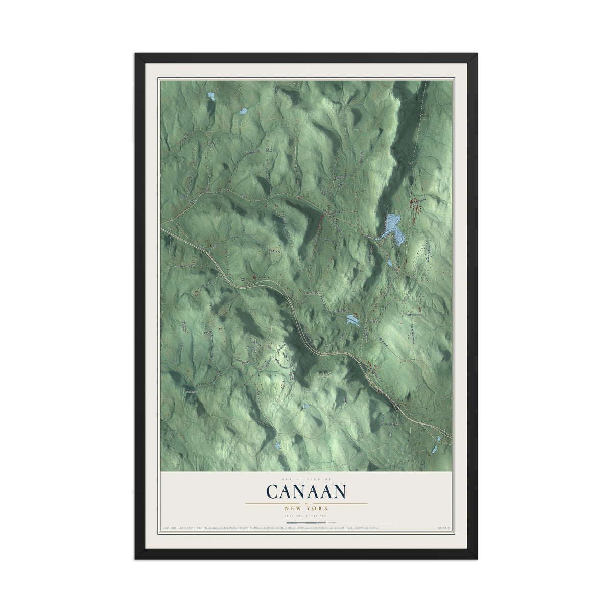 Map of Canaan, New York, 12 x 18 inch print in a black wood frame