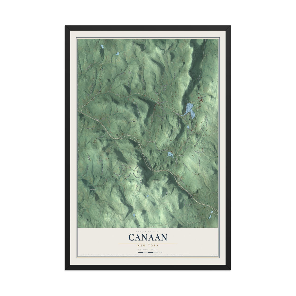 Canaan, New York map print, 12" x 18" W/ Black Ayous Wood Frame mockup