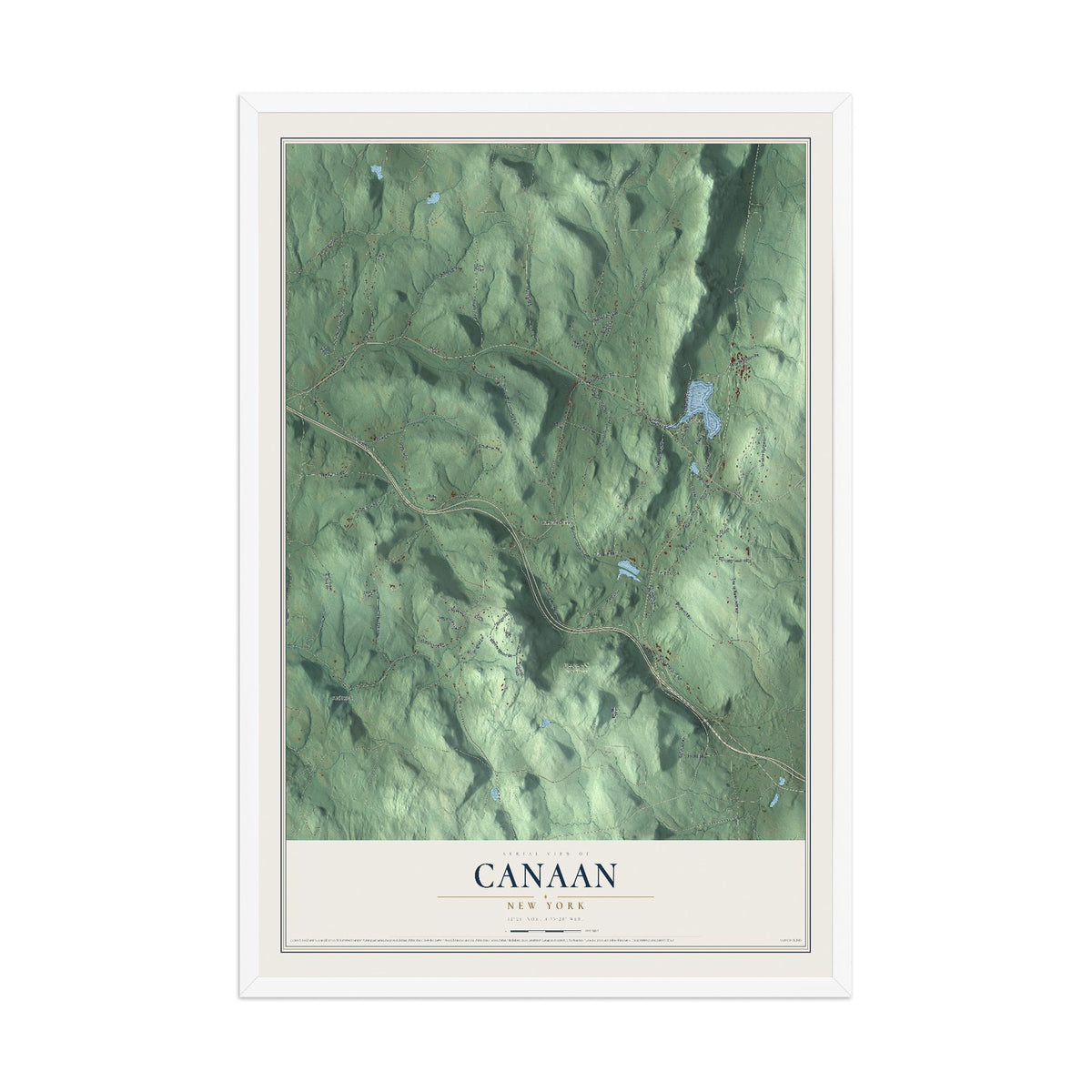 Canaan, New York map print, 12" x 18" W/ White Ayous Wood Frame mockup