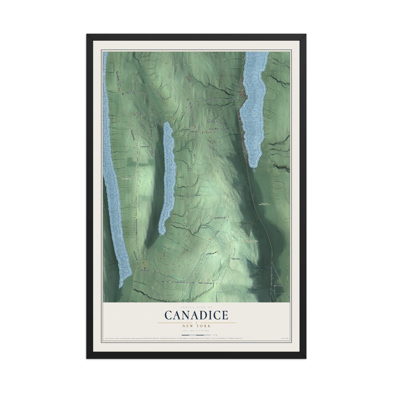 Canadice, New York map print, 12" x 18" W/ Black Ayous Wood Frame mockup
