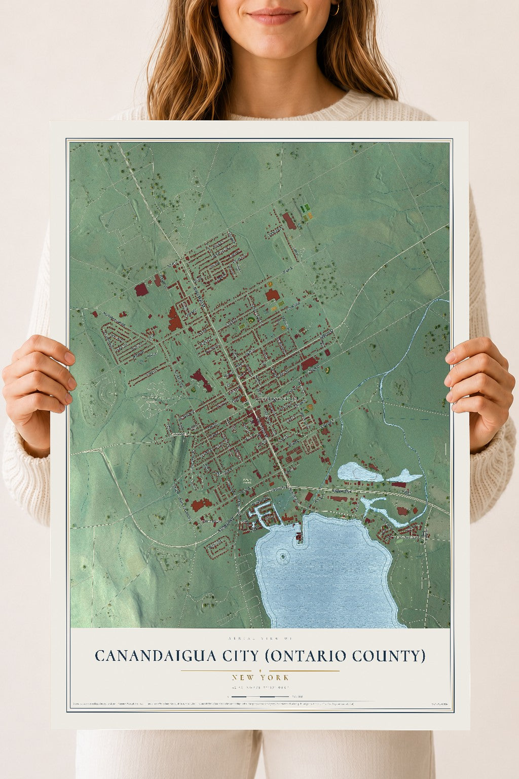 Canandaigua City (Ontario County), New York map print, 18" x 24" Archival Matte Print mockup