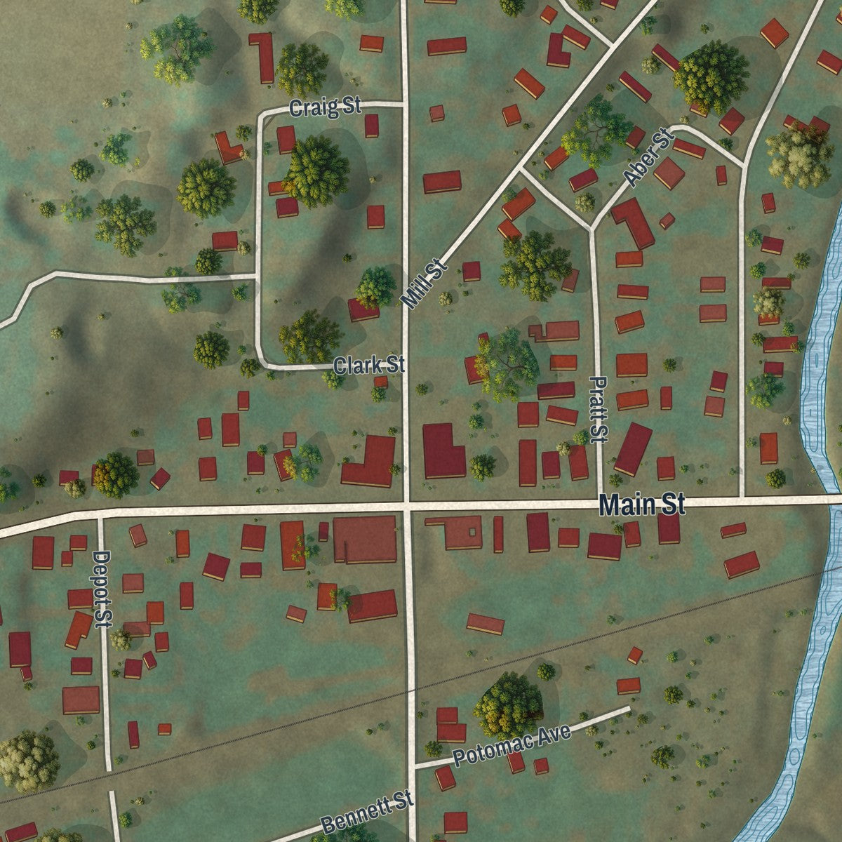 Close-up of the map of Canaseraga, New York print showing street and building detail