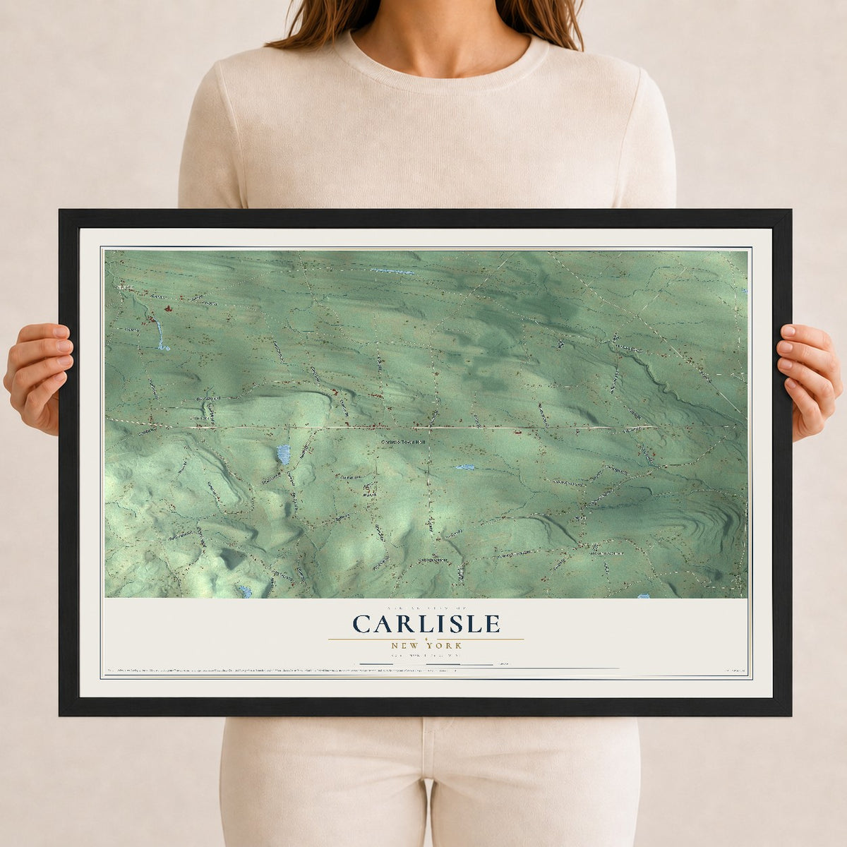 Carlisle, New York map print, 12" x 18" W/ Black Ayous Wood Frame mockup