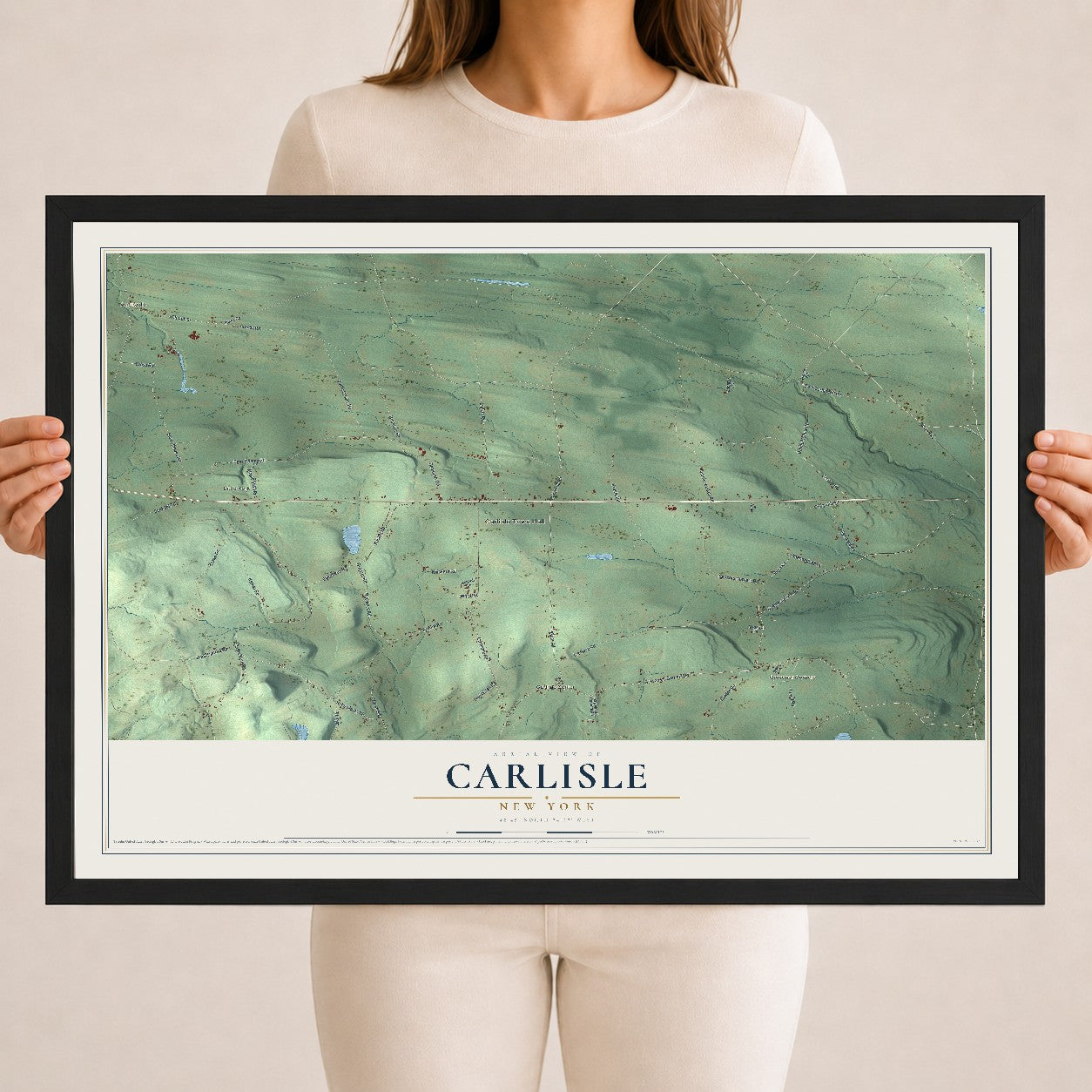 Carlisle, New York map print, 18" x 24" W/ Black Ayous Wood Frame mockup