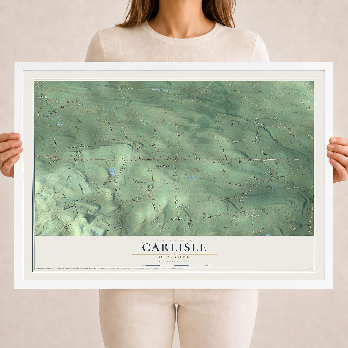 Carlisle, New York map print, 18" x 24" W/ White Ayous Wood Frame mockup