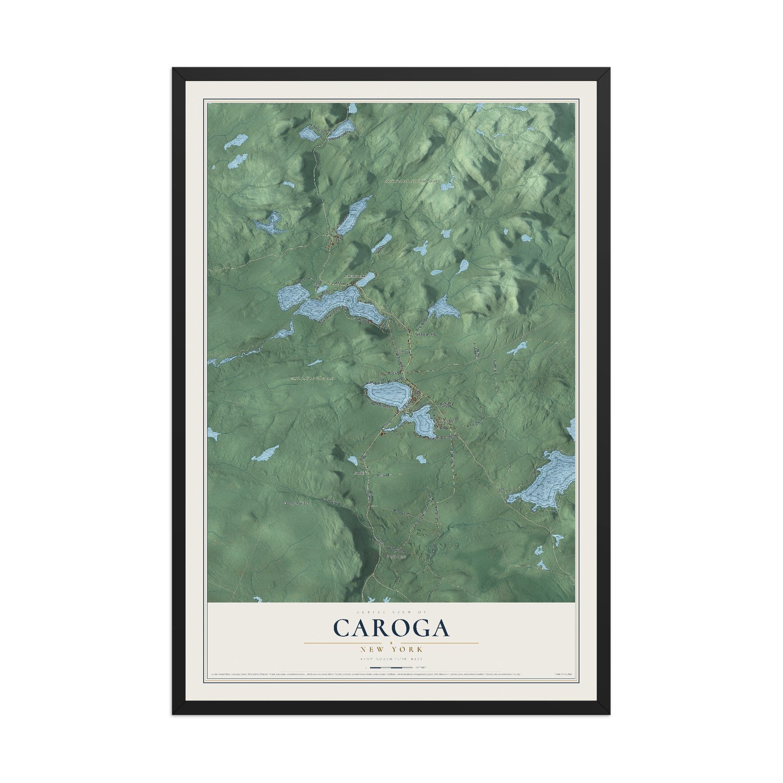 Caroga, New York map print, 12" x 18" W/ Black Ayous Wood Frame mockup