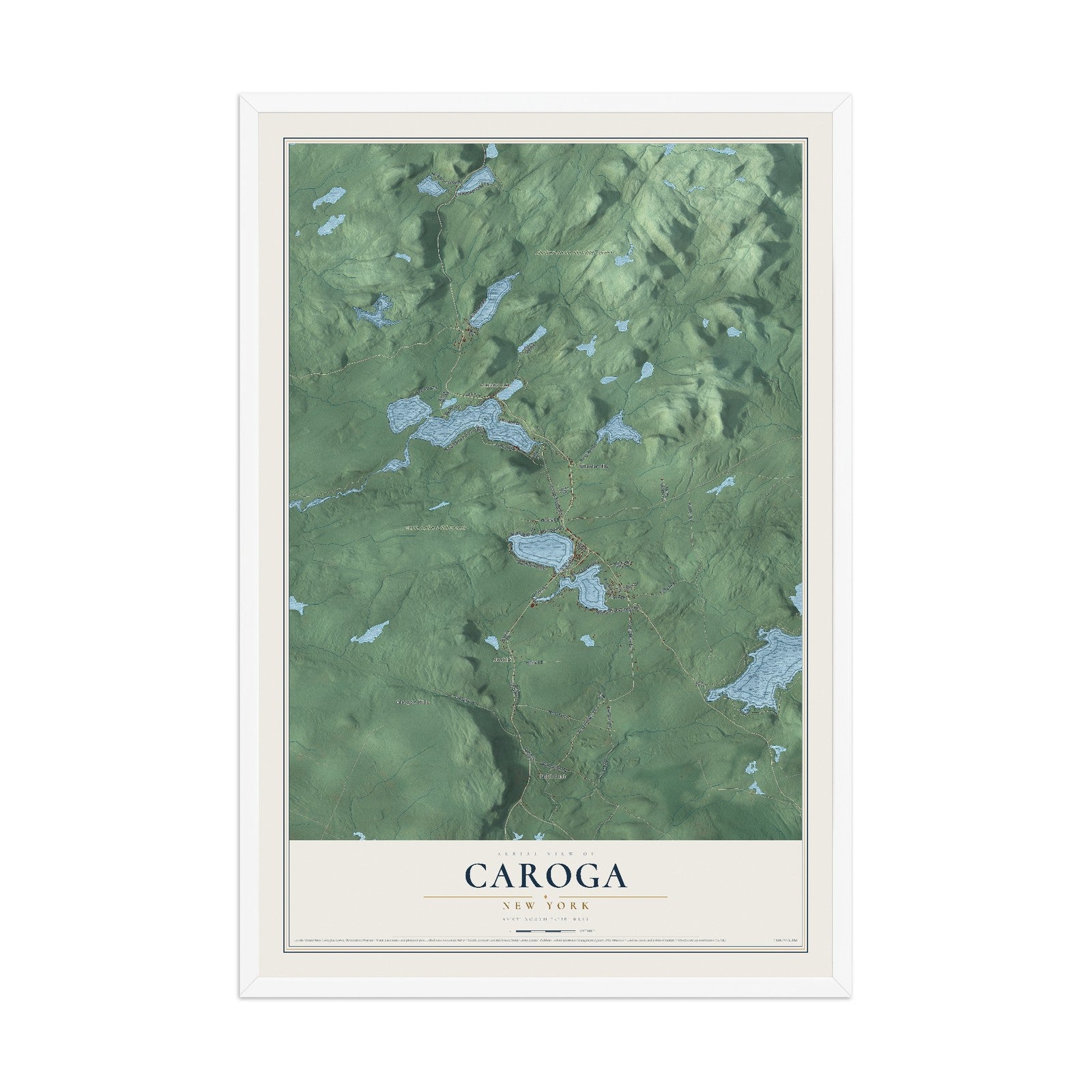 Caroga, New York map print, 12" x 18" W/ White Ayous Wood Frame mockup