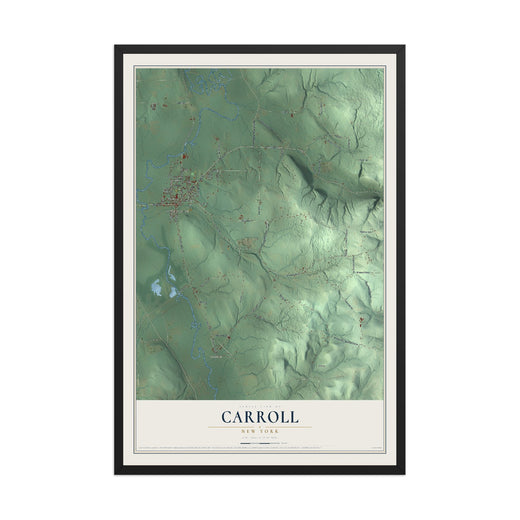 Map of Carroll, New York, 12 x 18 inch print in a black wood frame