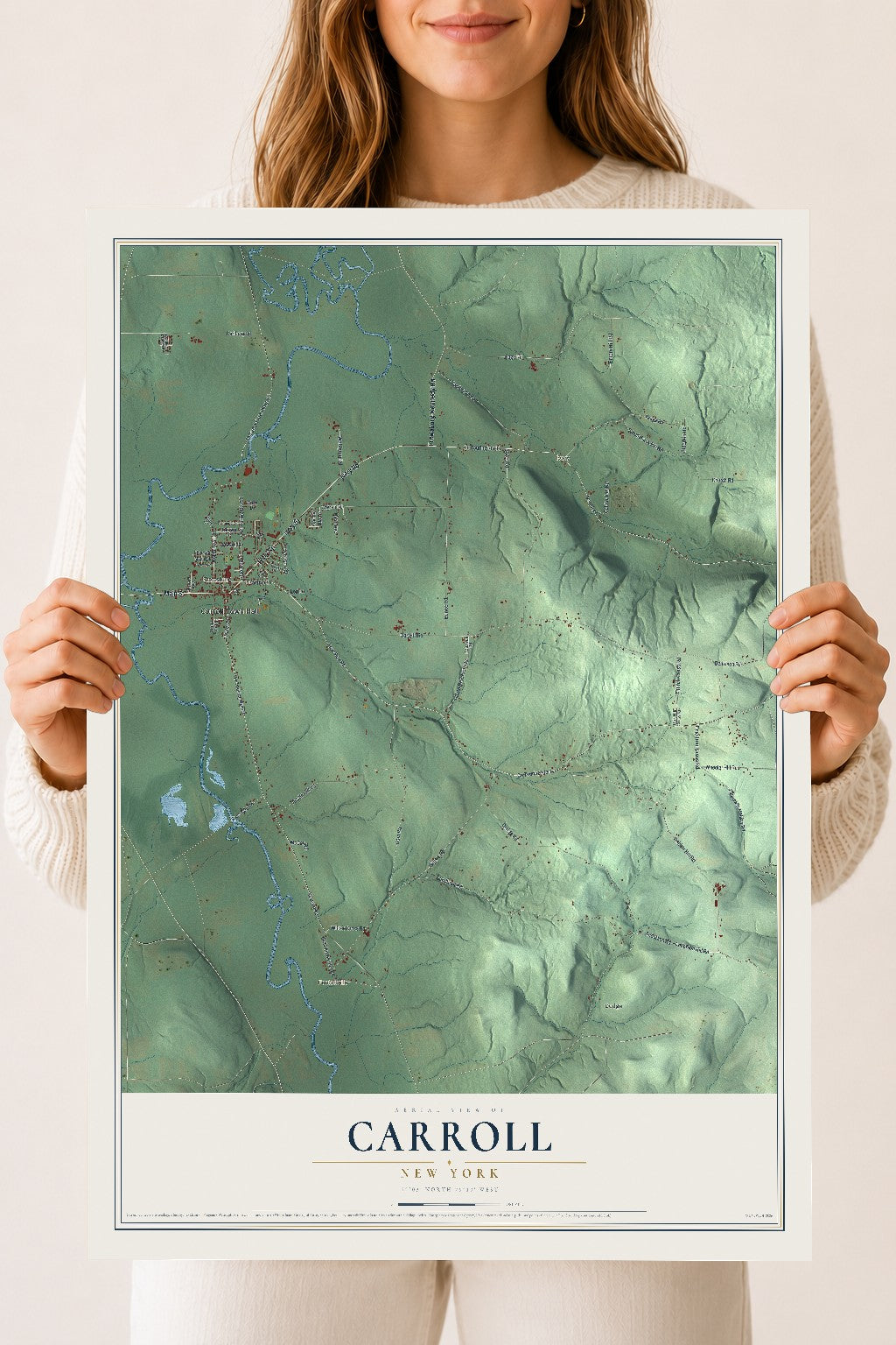 Carroll, New York map print, 18" x 24" Archival Matte Print mockup
