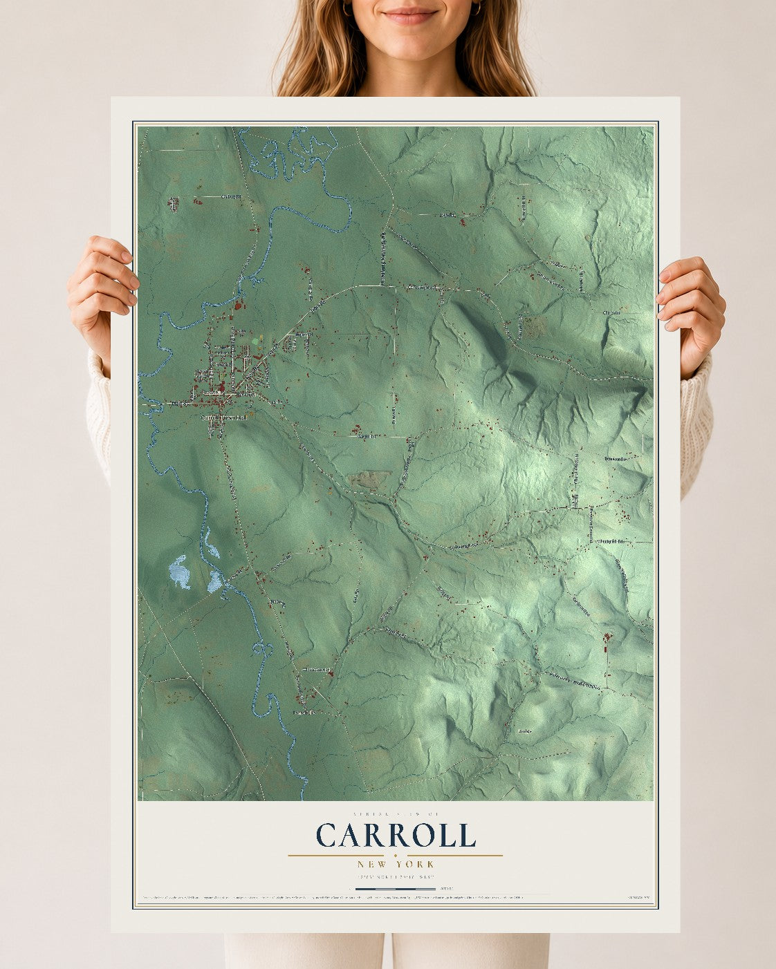 Carroll, New York map print, 24" x 36" Archival Matte Print mockup