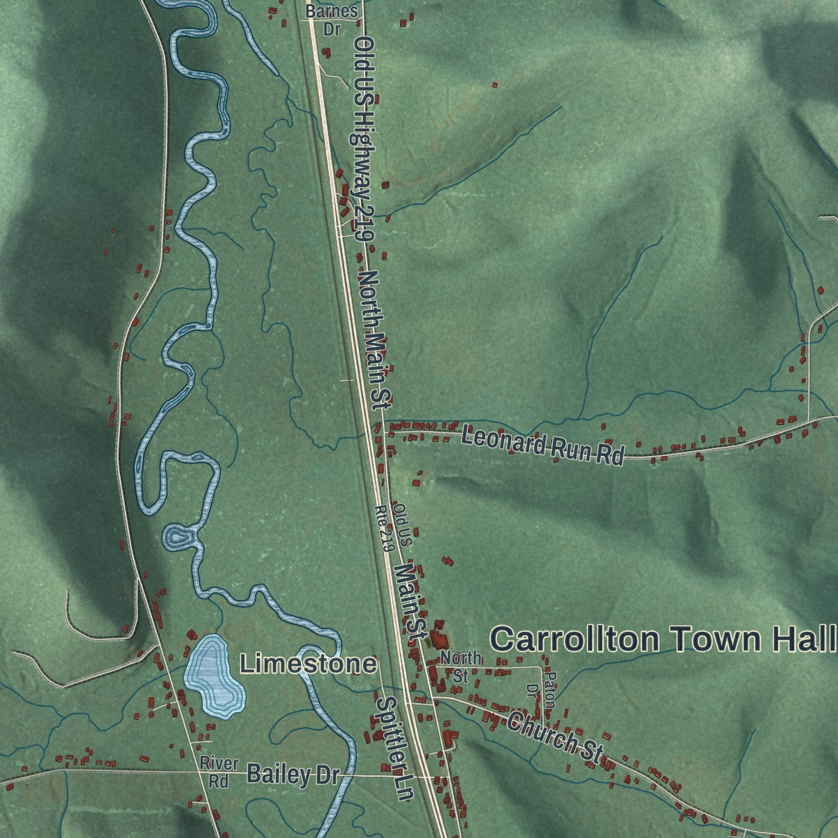 Close-up 1 of the Carrollton, New York map artwork