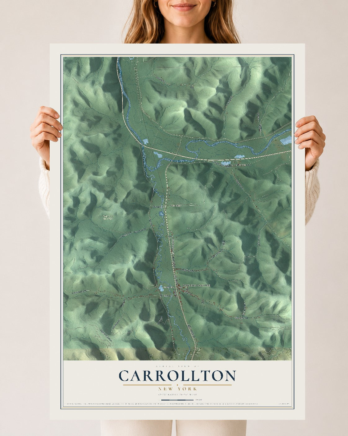 Carrollton, New York map print, 24" x 36" Archival Matte Print mockup