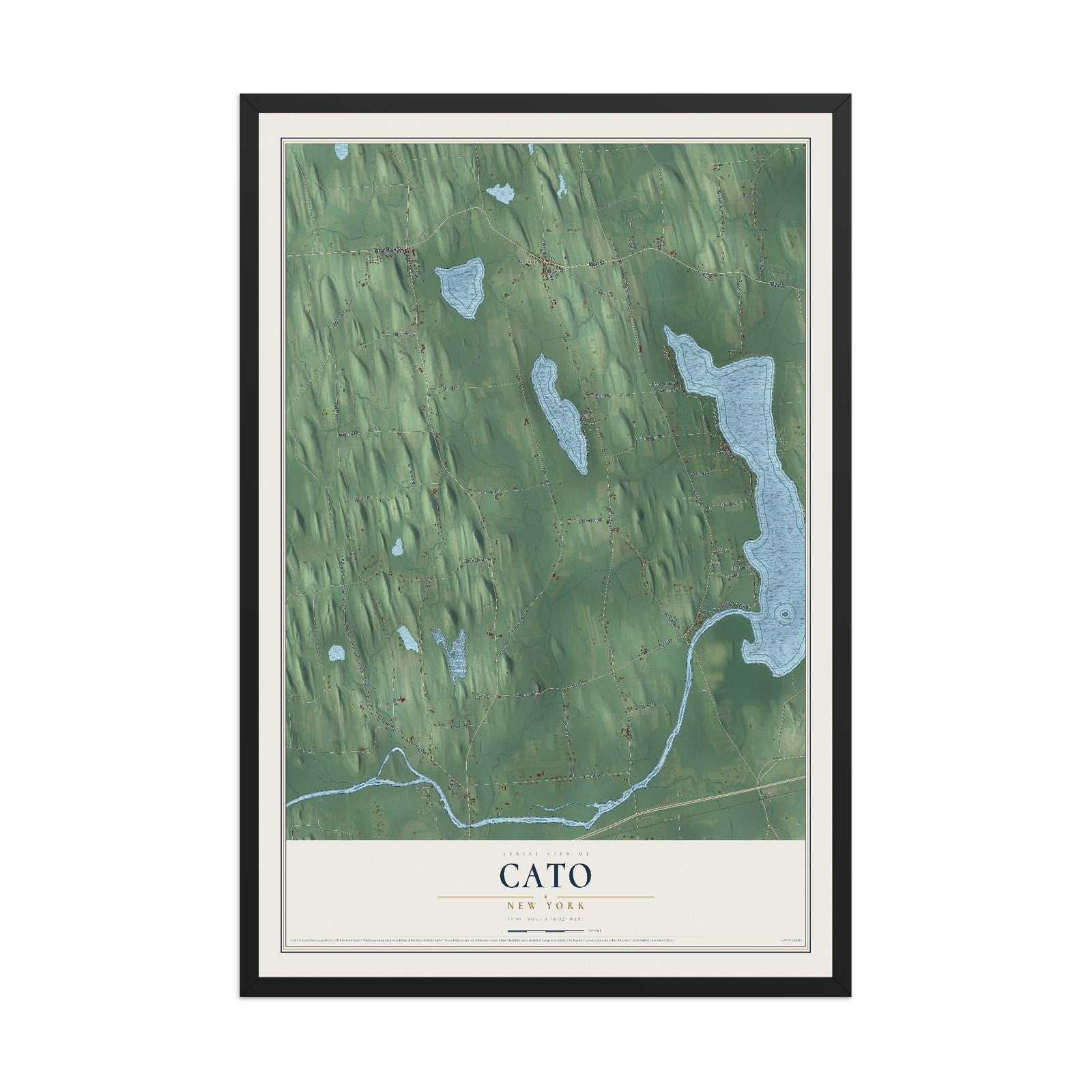 Cato, New York map print, 12" x 18" W/ Black Ayous Wood Frame mockup
