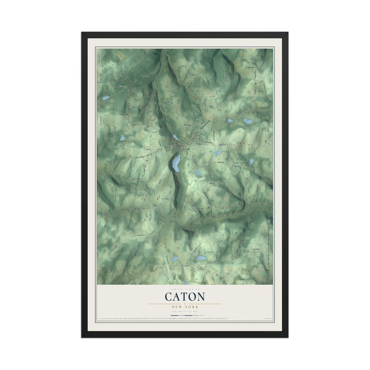 Map of Caton, New York, 12 x 18 inch print in a black wood frame