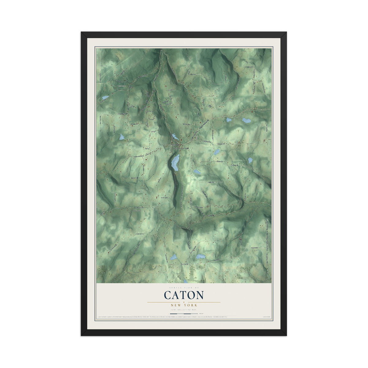 Caton, New York map print, 12" x 18" W/ Black Ayous Wood Frame mockup