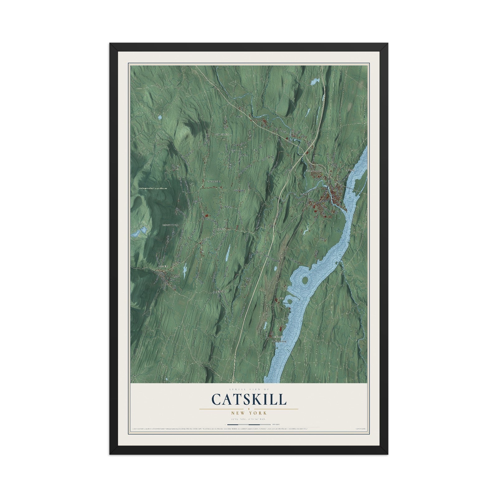 Catskill, New York map print, 12" x 18" W/ Black Ayous Wood Frame mockup