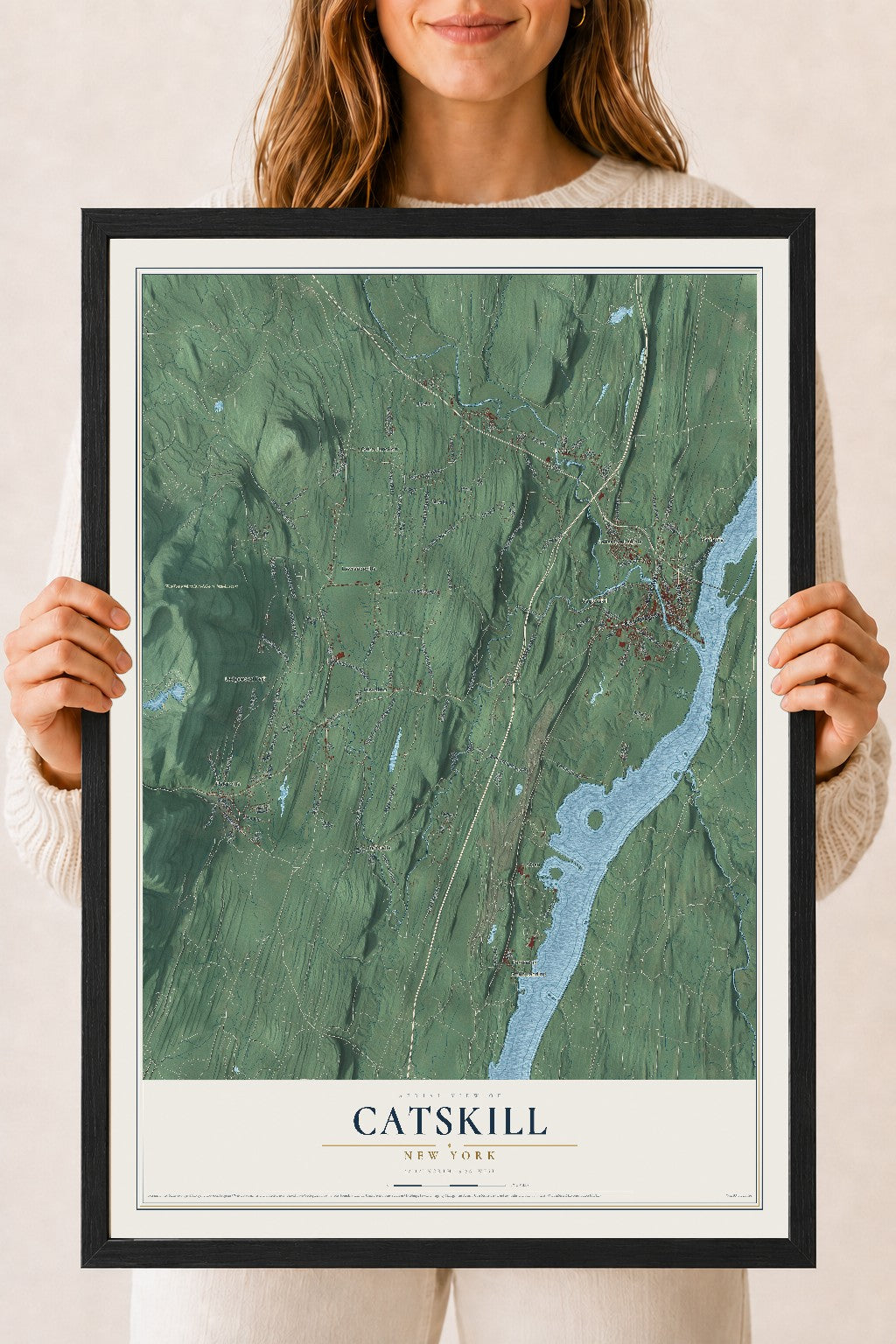 Catskill, New York map print, 18" x 24" W/ Black Ayous Wood Frame mockup