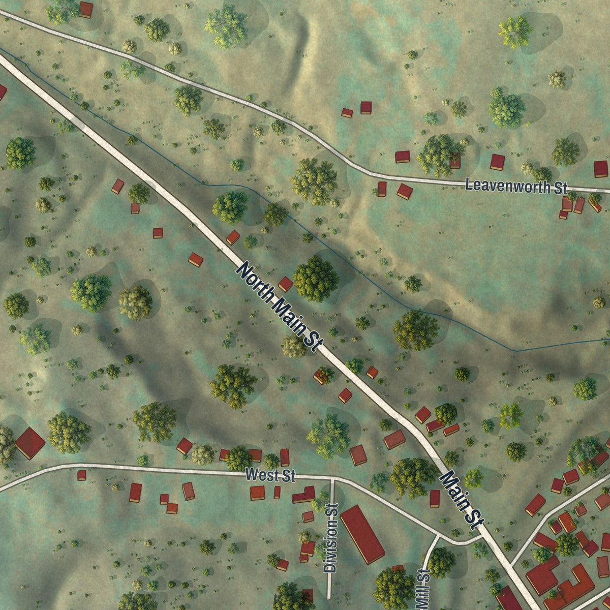 Close-up of the map of Cattaraugus, New York print showing street and building detail