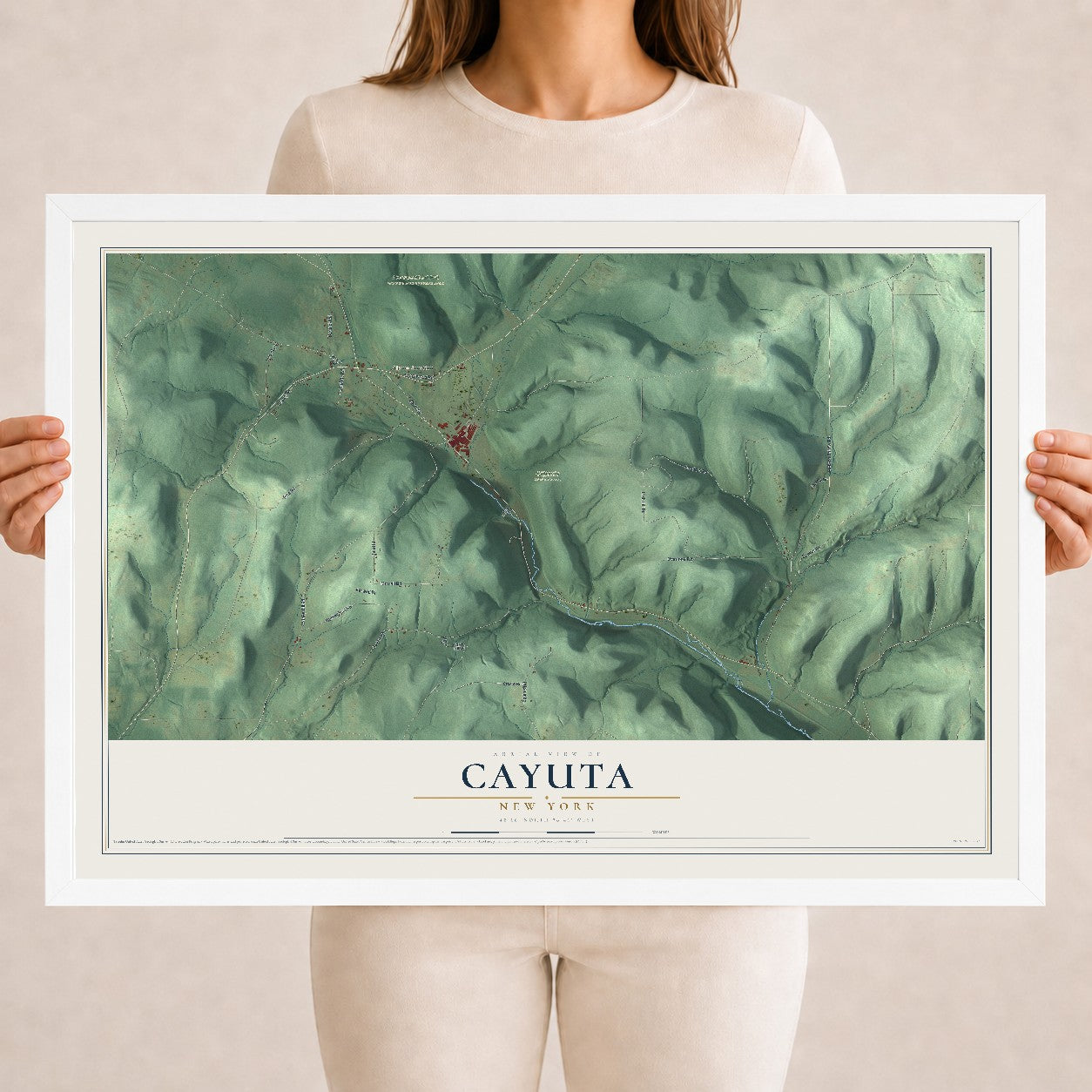 Cayuta, New York map print, 18" x 24" W/ White Ayous Wood Frame mockup