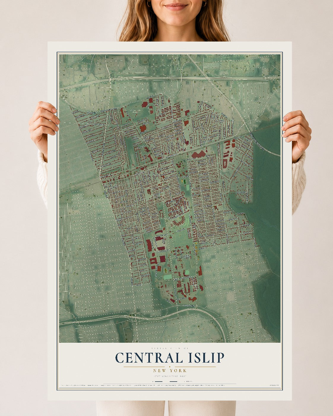 Central Islip, New York map print, 24" x 36" Archival Matte Print mockup