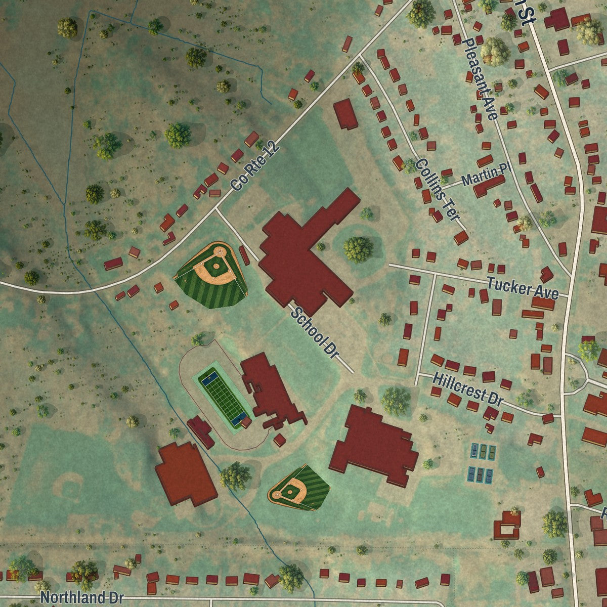 Close-up of the map of Central Square, New York print showing street and building detail