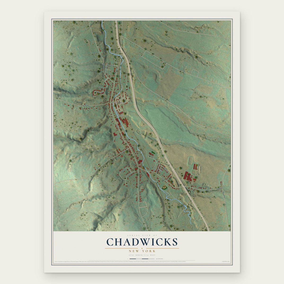 Chadwicks, New York map print, the full design