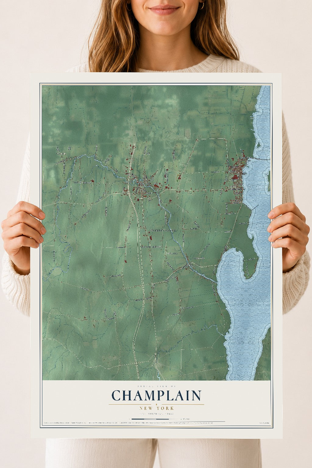 Map of Champlain, New York, 18 x 24 inch unframed archival matte print