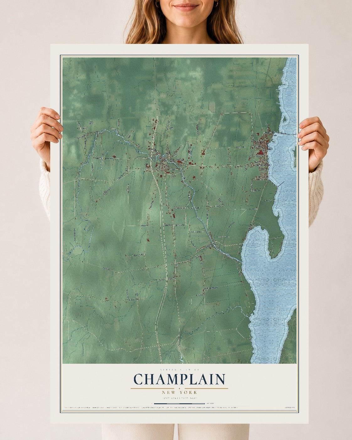 Map of Champlain, New York, 24 x 36 inch unframed archival matte print