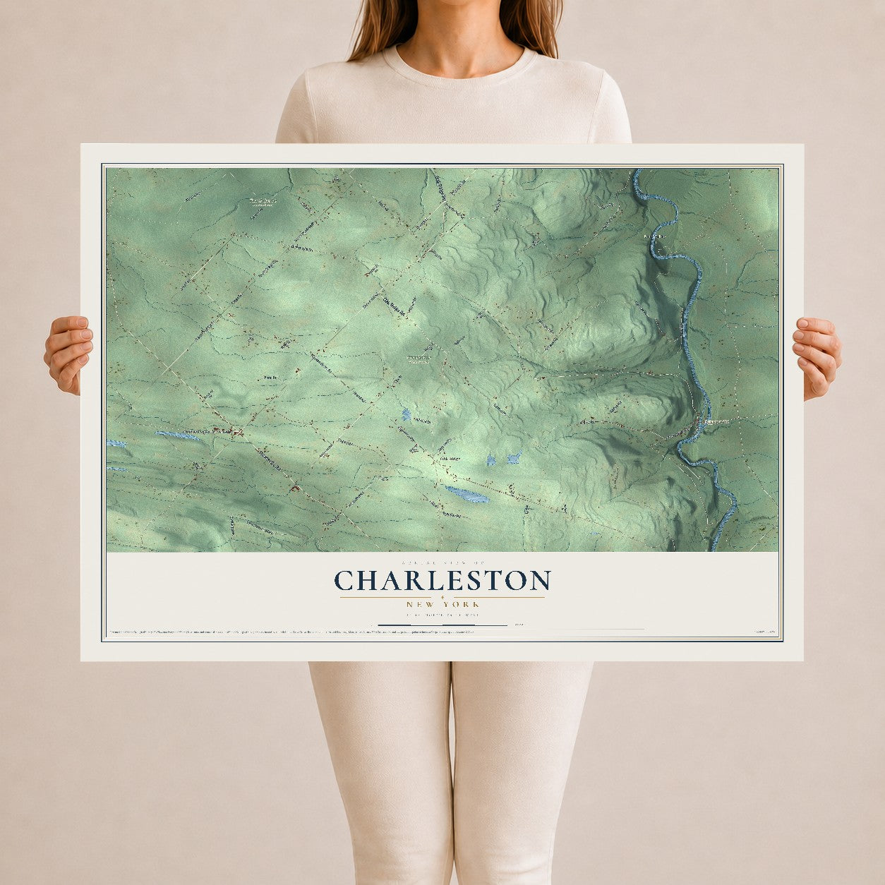 Charleston, New York map print, 24" x 36" Archival Matte Print mockup