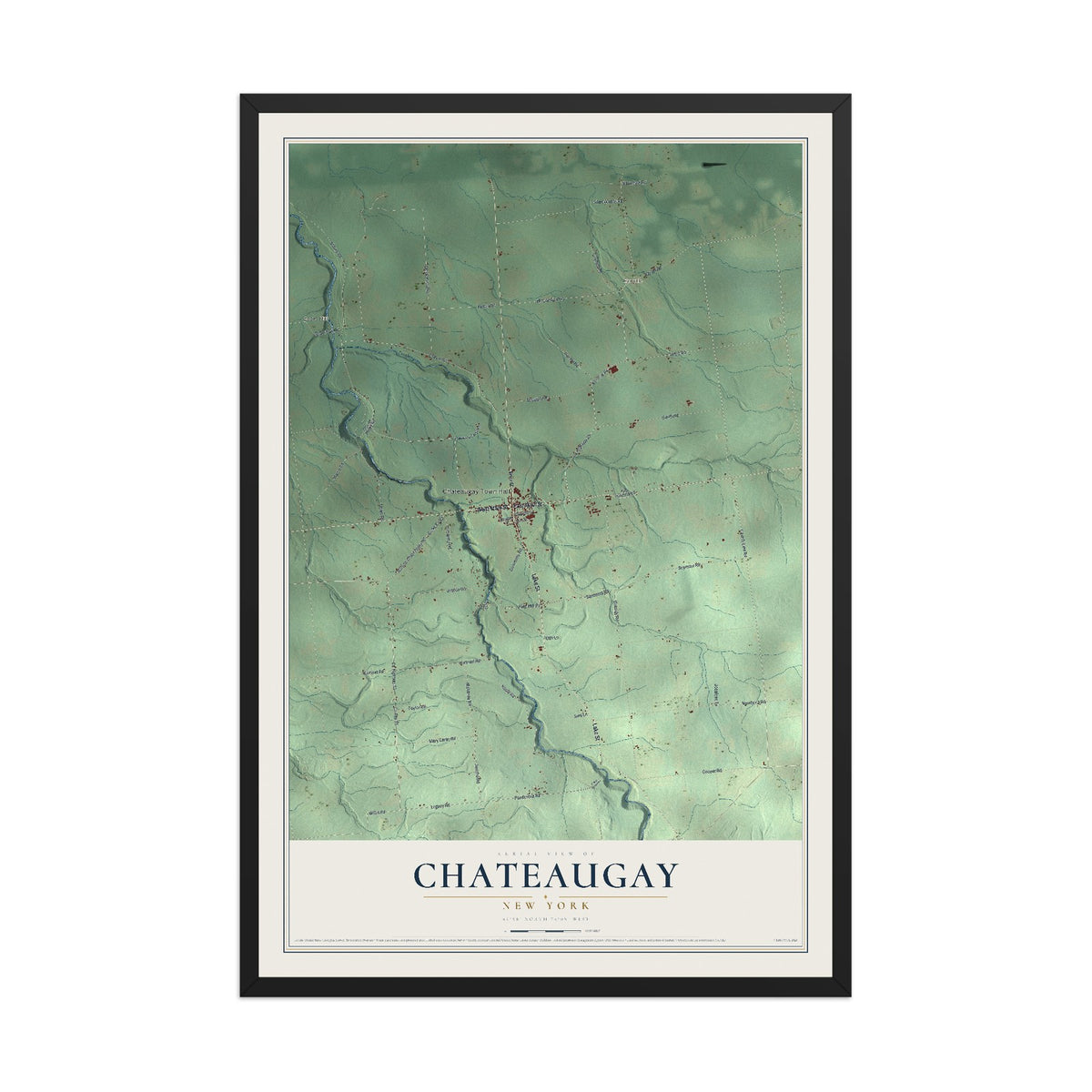 Chateaugay, New York map print, 12" x 18" W/ Black Ayous Wood Frame mockup