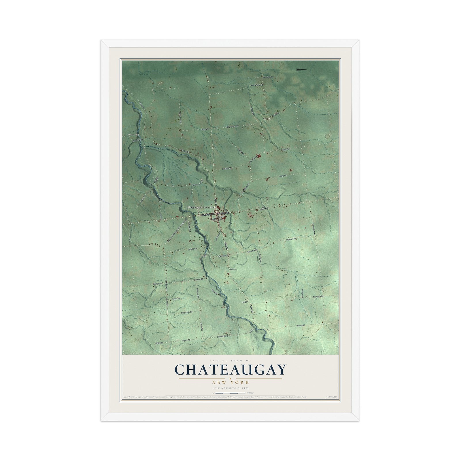 Chateaugay, New York map print, 12" x 18" W/ White Ayous Wood Frame mockup