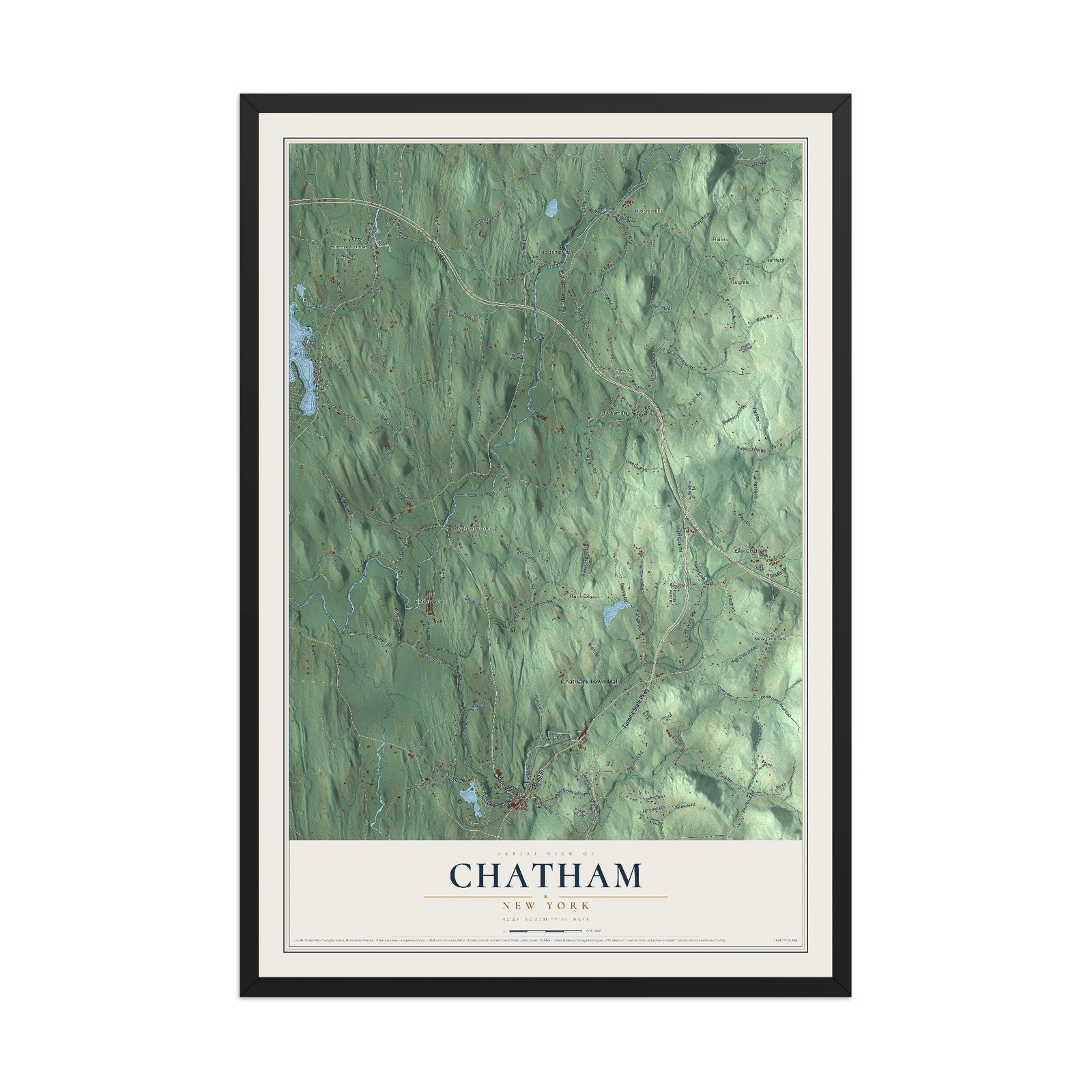 Chatham, New York map print, 12" x 18" W/ Black Ayous Wood Frame mockup