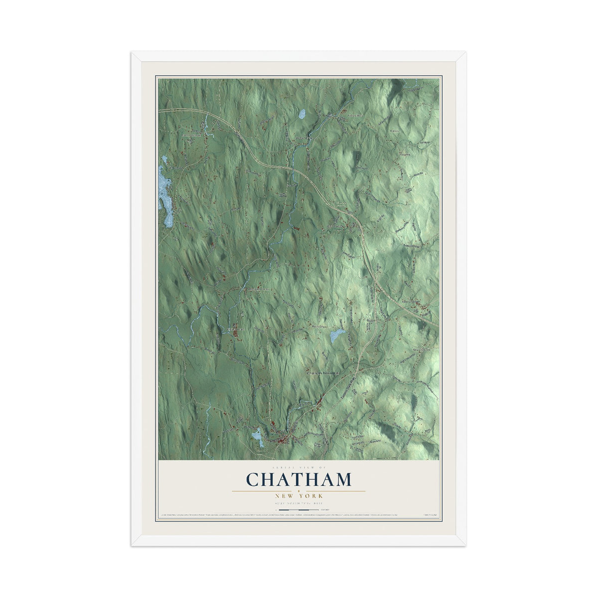 Chatham, New York map print, 12" x 18" W/ White Ayous Wood Frame mockup