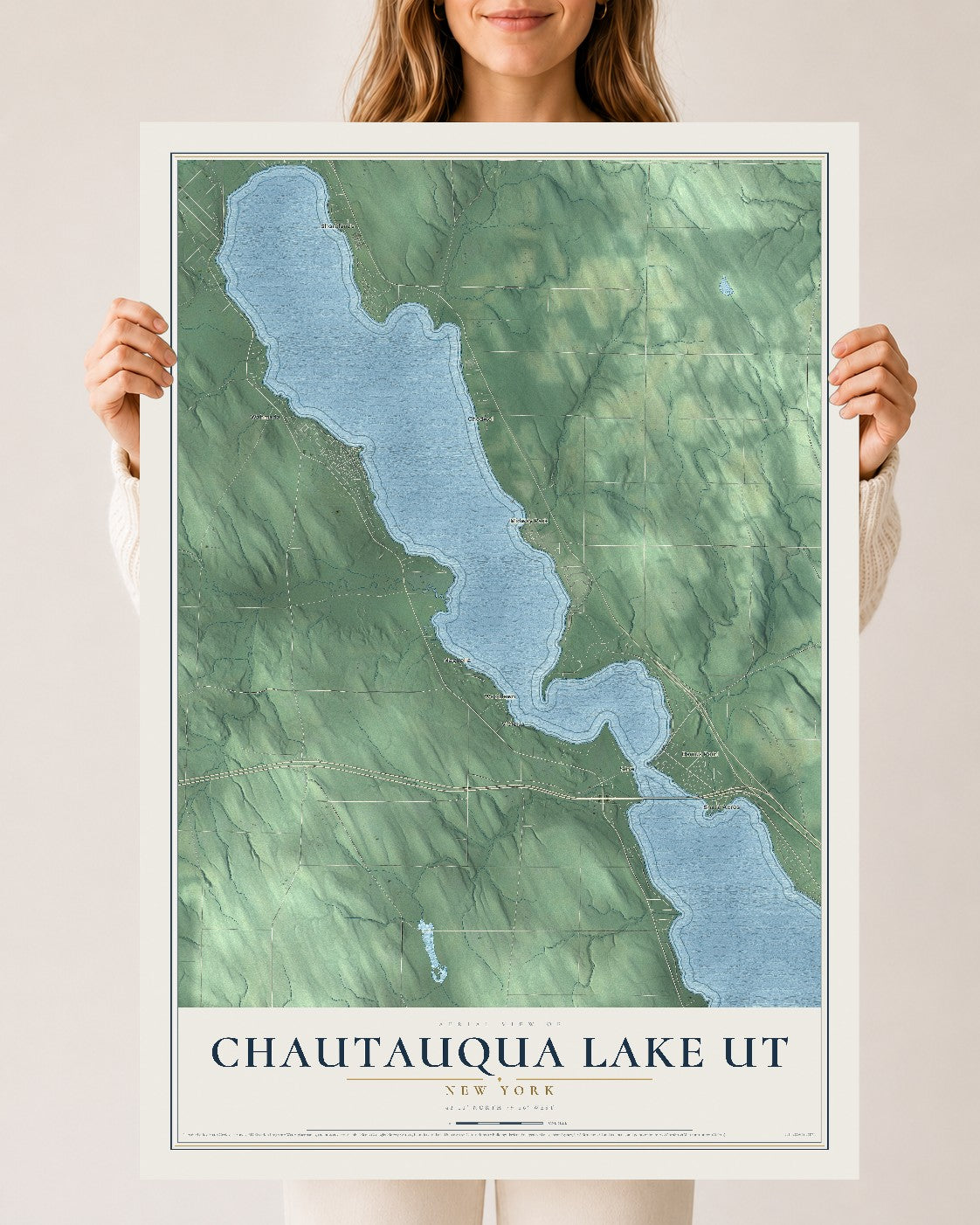 Chautauqua Lake UT, New York map print, 24" x 36" Archival Matte Print mockup