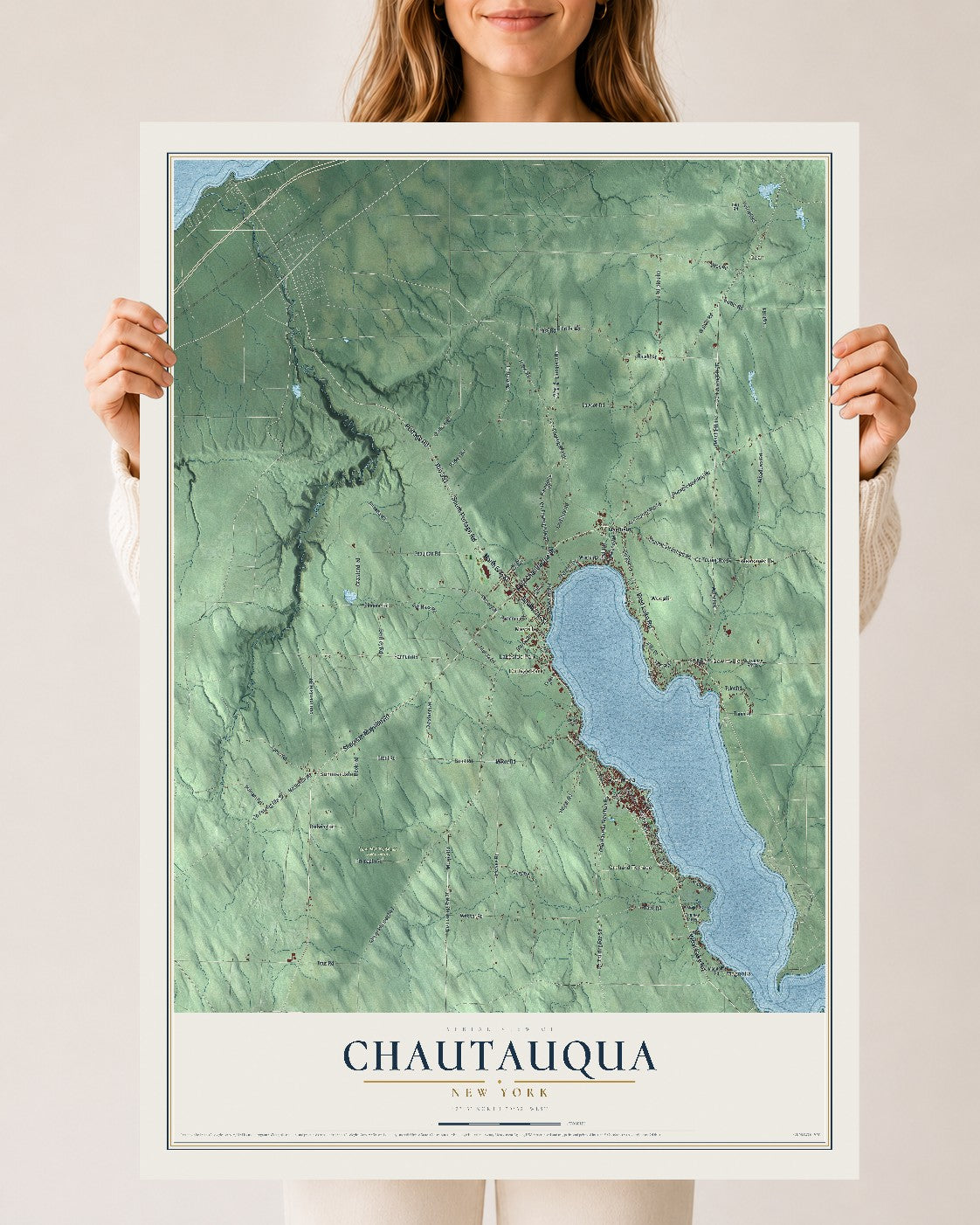 Chautauqua, New York map print, 24" x 36" Archival Matte Print mockup