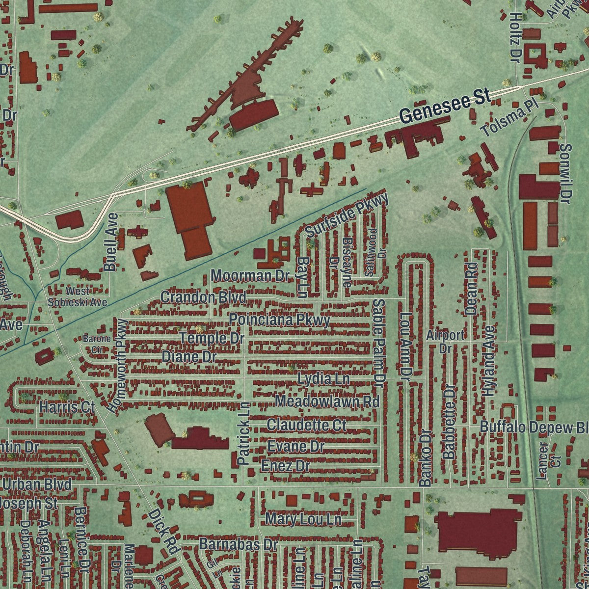 Close-up 2 of the Cheektowaga, New York map artwork