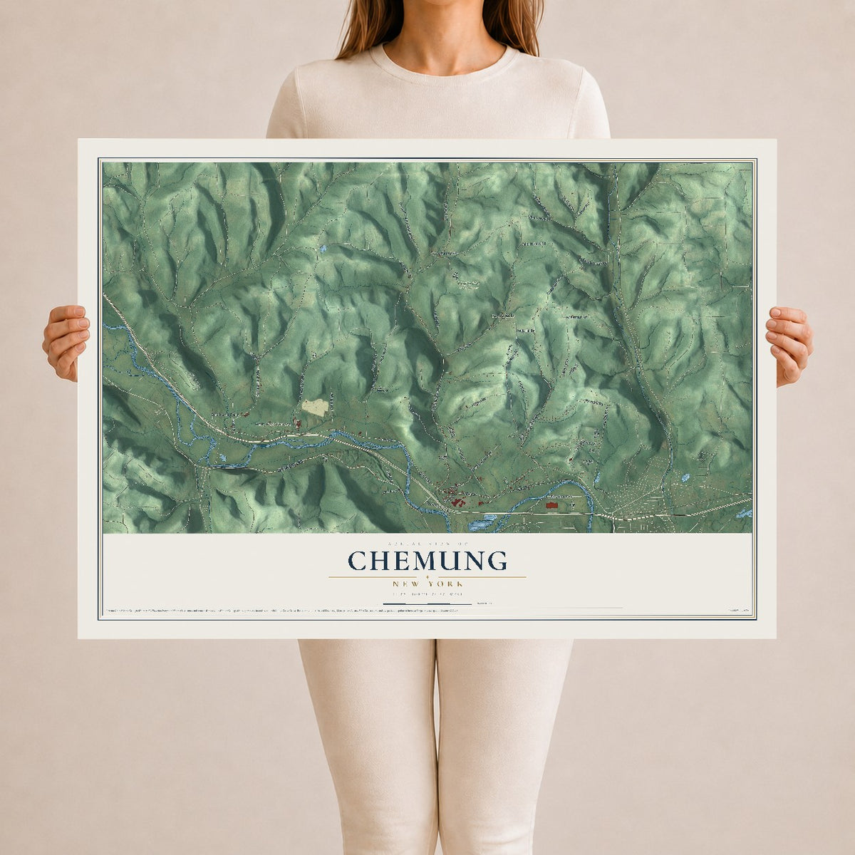 Chemung, New York map print, 24" x 36" Archival Matte Print mockup