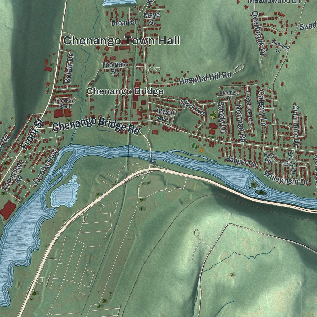 Close-up 1 of the Chenango, New York map artwork