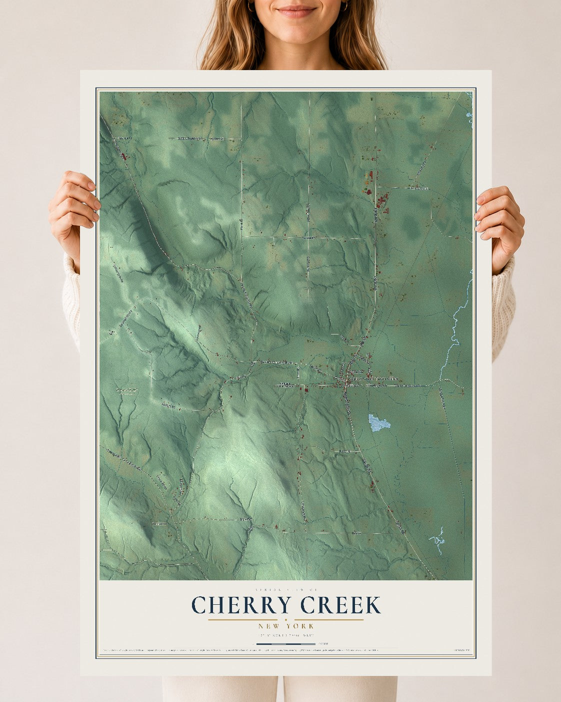Cherry Creek, New York map print, 24" x 36" Archival Matte Print mockup