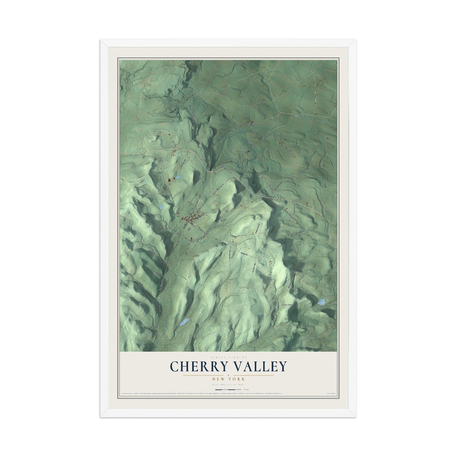 Cherry Valley, New York map print, 12" x 18" W/ White Ayous Wood Frame mockup