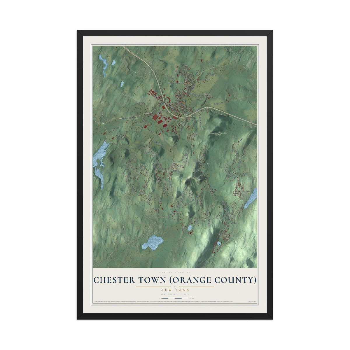 Chester Town (Orange County), New York map print, 12" x 18" W/ Black Ayous Wood Frame mockup