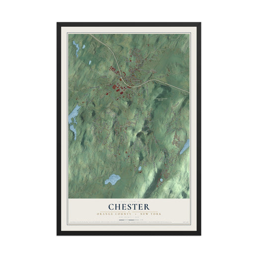 Map of Chester, Orange County, New York, 12 x 18 inch print in a black wood frame