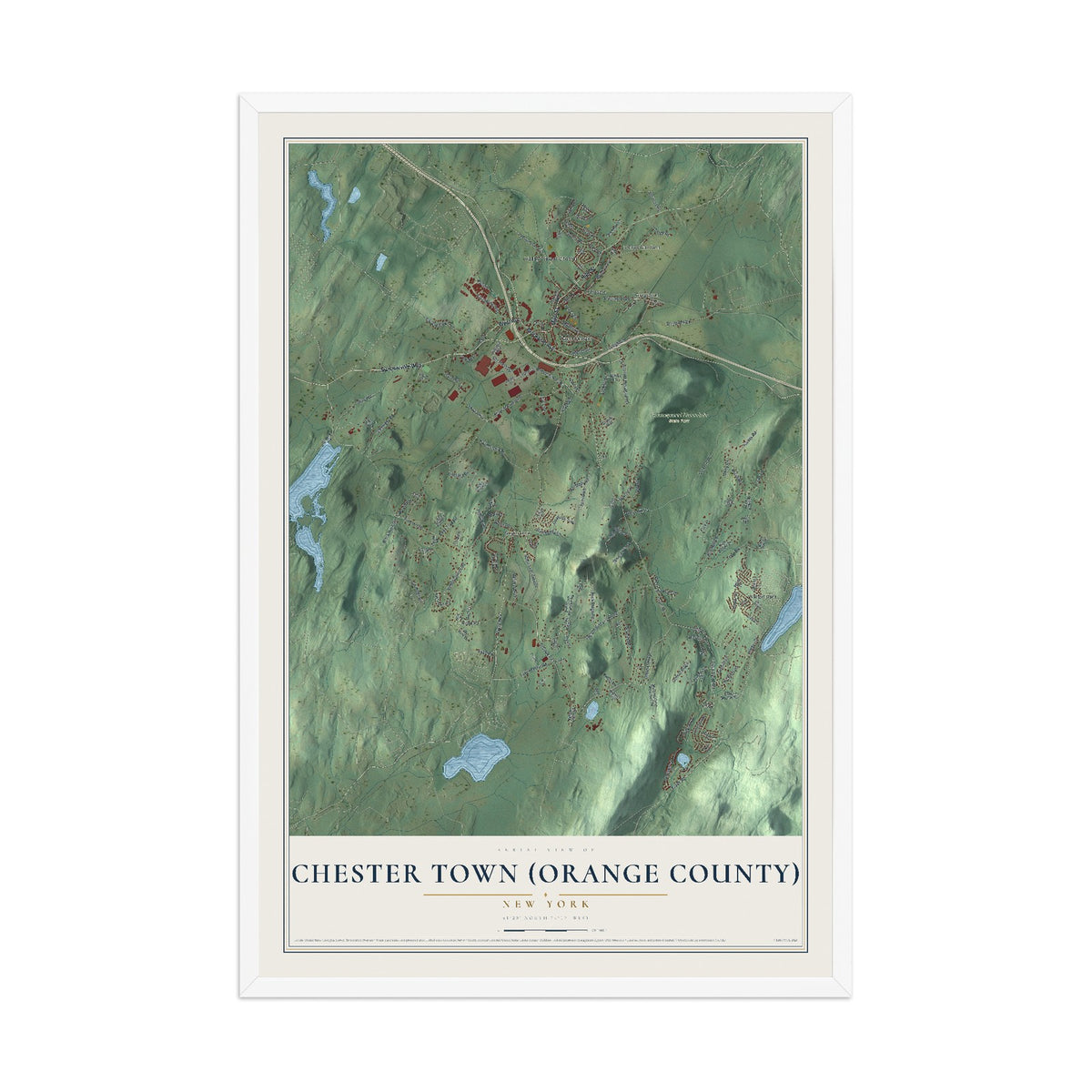 Chester Town (Orange County), New York map print, 12" x 18" W/ White Ayous Wood Frame mockup