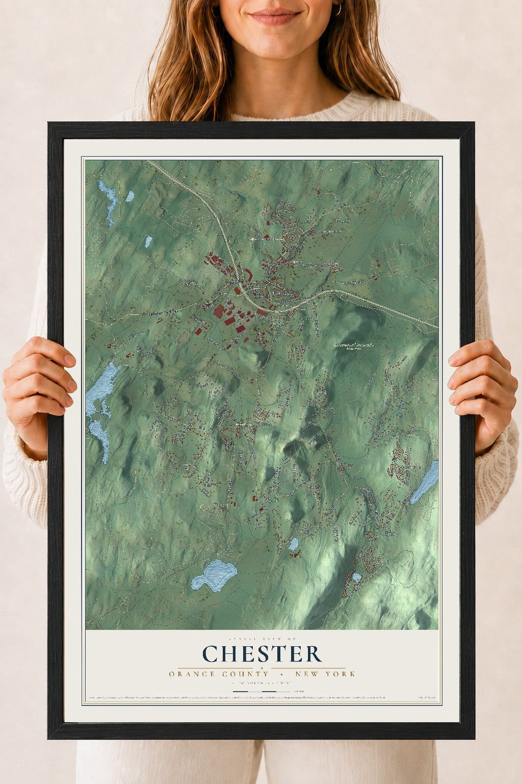 Map of Chester, Orange County, New York, 18 x 24 inch print in a black wood frame