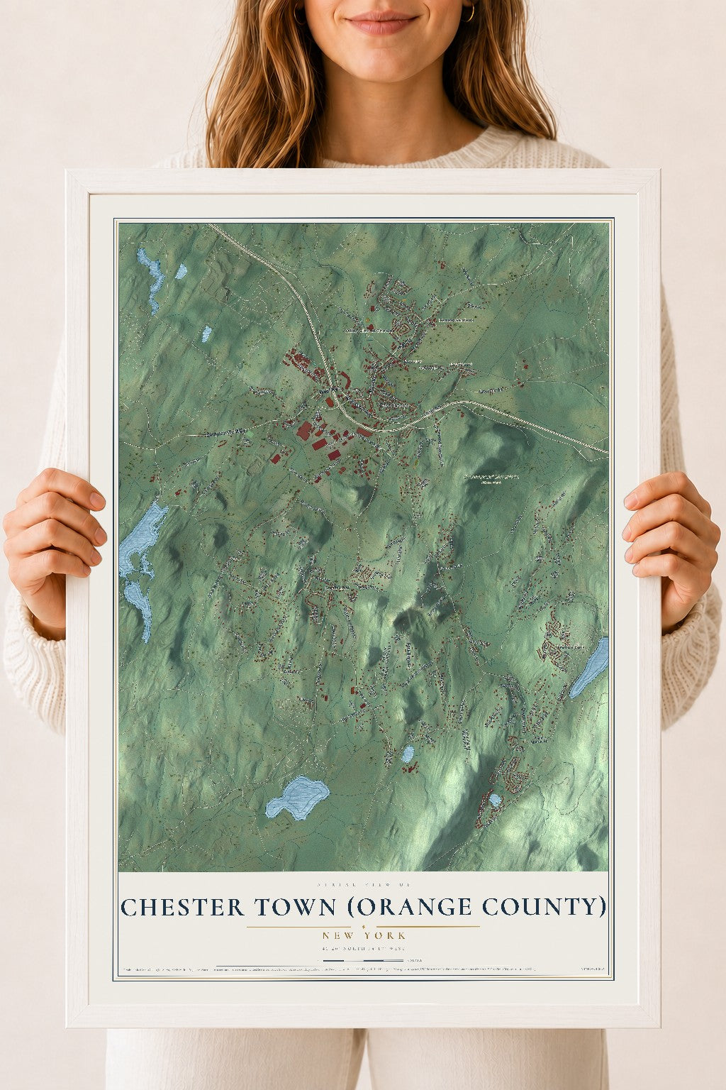 Chester Town (Orange County), New York map print, 18" x 24" W/ White Ayous Wood Frame mockup