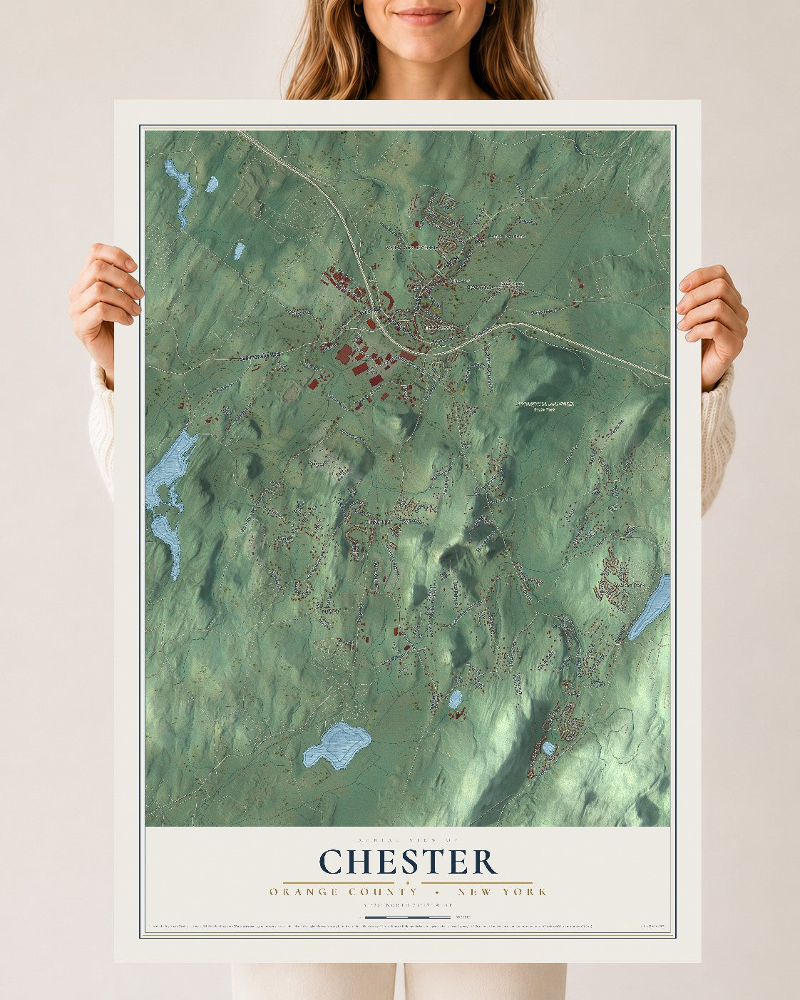 Map of Chester, Orange County, New York, 24 x 36 inch unframed archival matte print